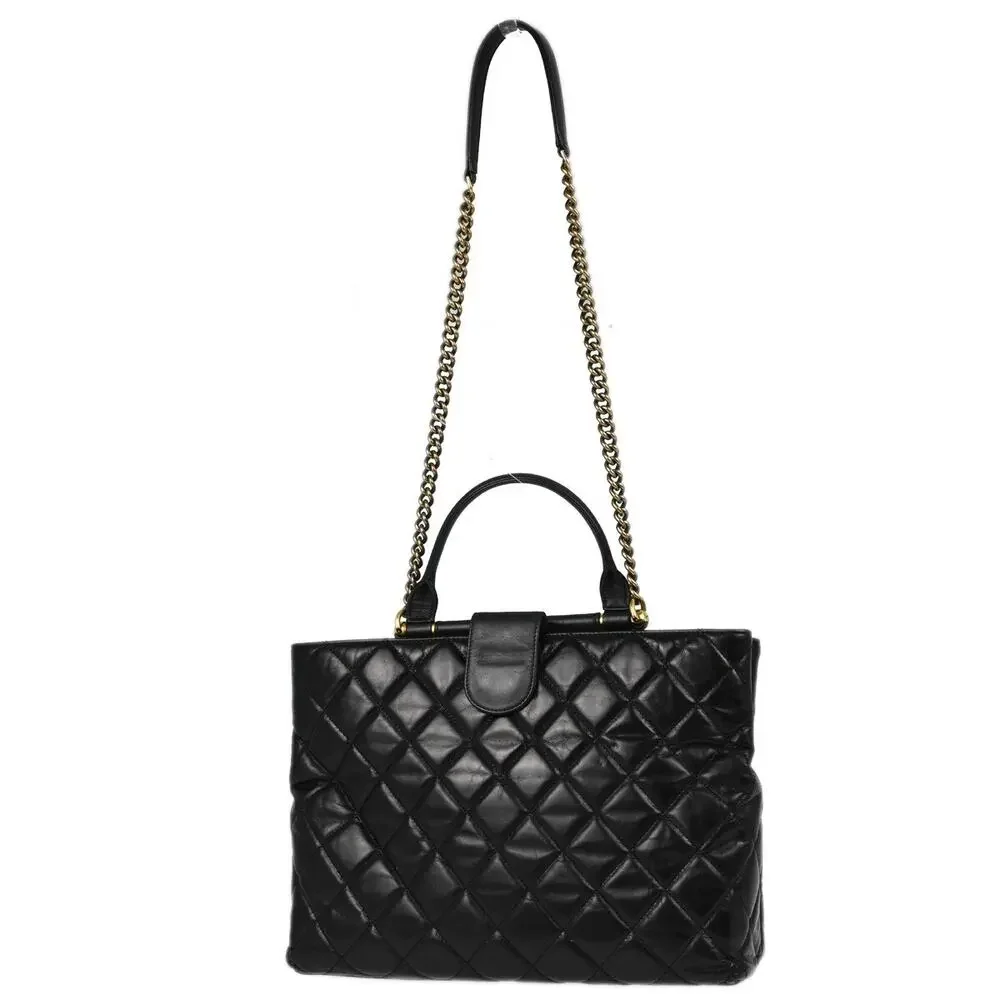 Chanel Quilted Aged Calfskin Gold Bar Tote Black - Picture 2 of 4